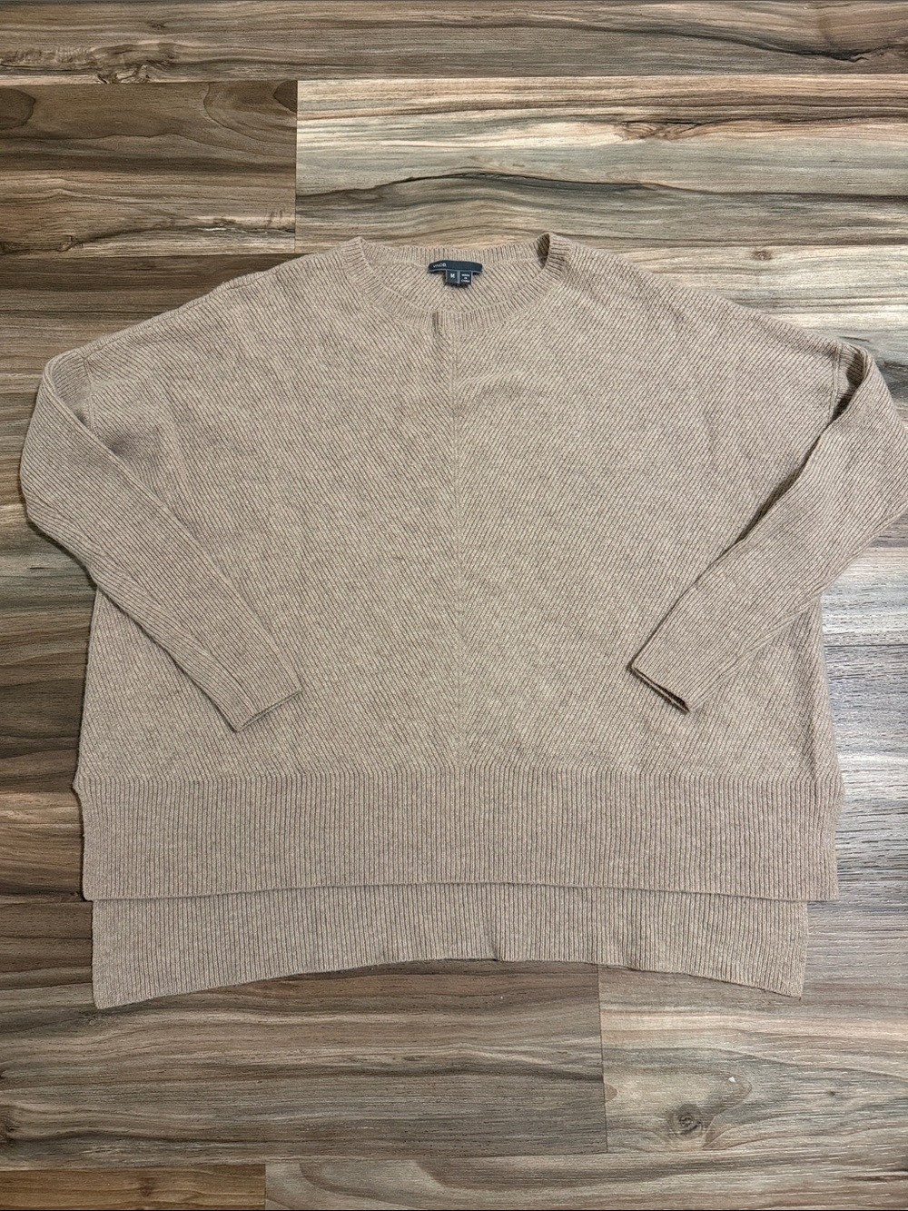 Vince Wool Yak Blend Drop Shoulder Crewneck Knit Pullover Sweater Tan Women M
